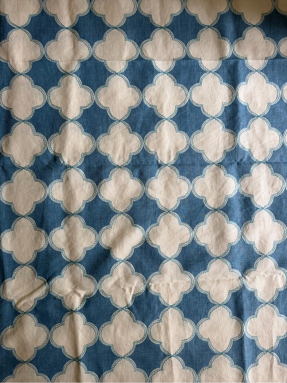 Linen Blue and White Trellis fabric - Unknown Brand